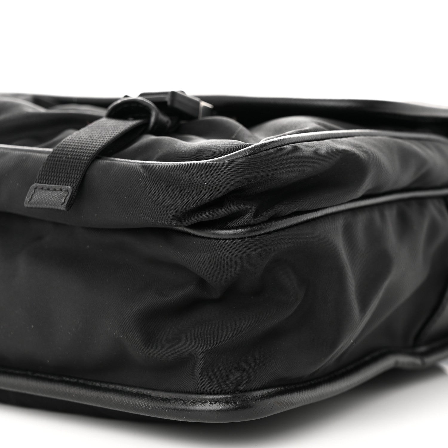 Prada Tessuto Nylon Saffiano Large Double Snap Buckle Messenger Bag Black 10 of 11