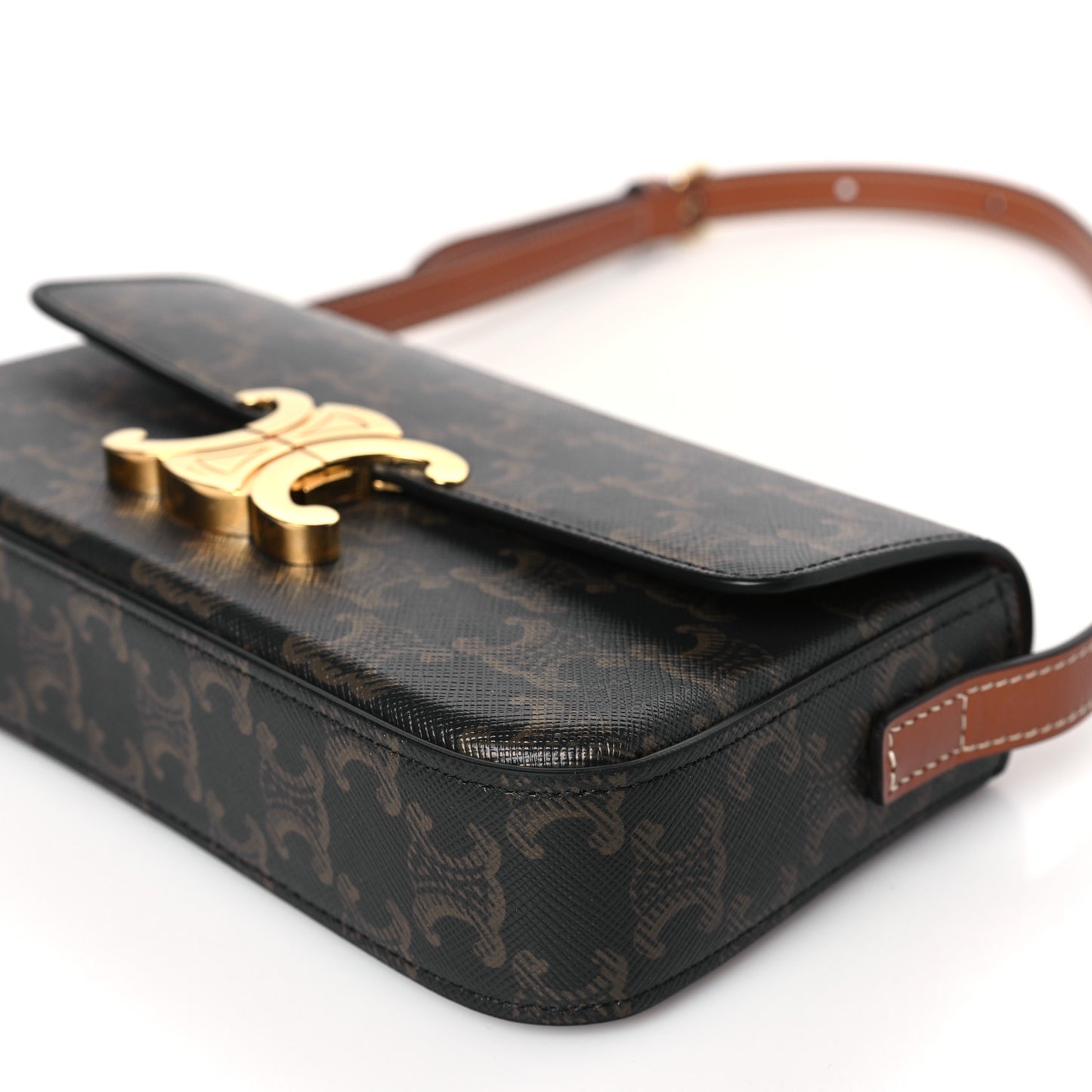 Canvas Calfskin Triomphe Shoulder Bag Tan