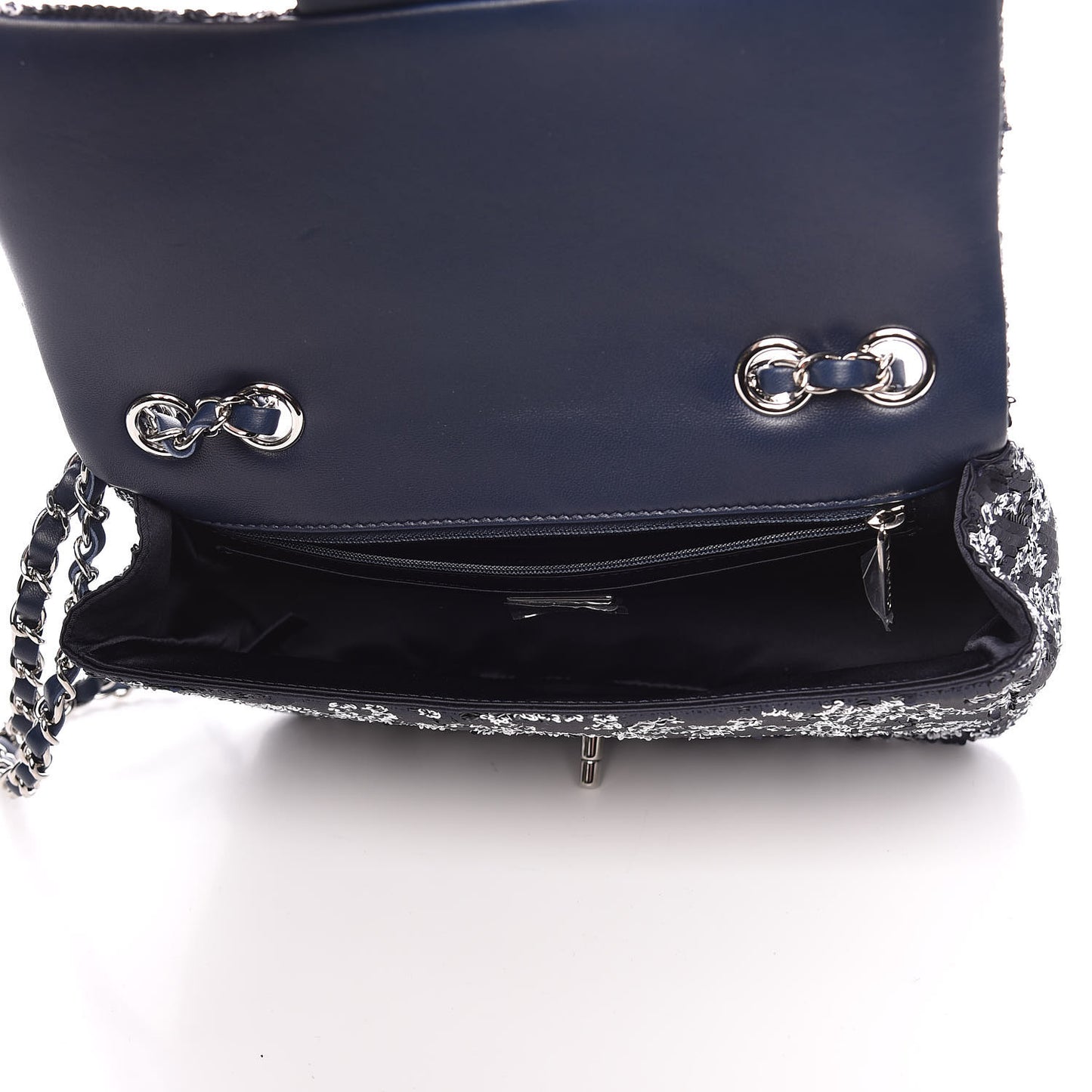 Lambskin Sequins Medium Single Flap Navy Blue White
