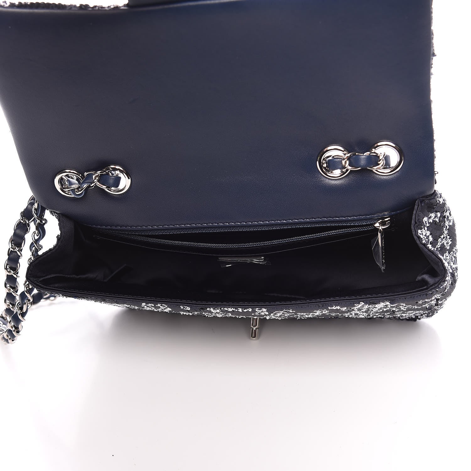 Chanel Lambskin Sequins Medium Single Flap Navy Blue White 5 of 9