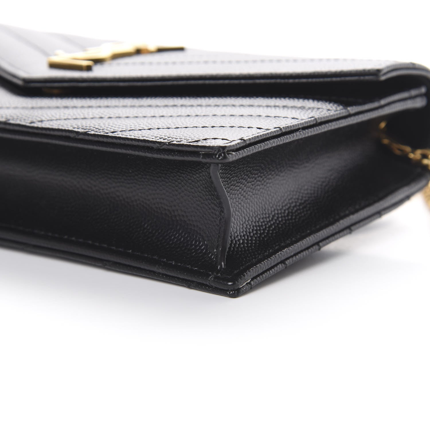 Saint Laurent Grain De Poudre Matelasse Chevron Monogram Envelope Chain Wallet Black 9 of 10