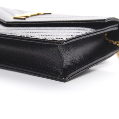 Saint Laurent Grain De Poudre Matelasse Chevron Monogram Envelope Chain Wallet Black 9 of 10