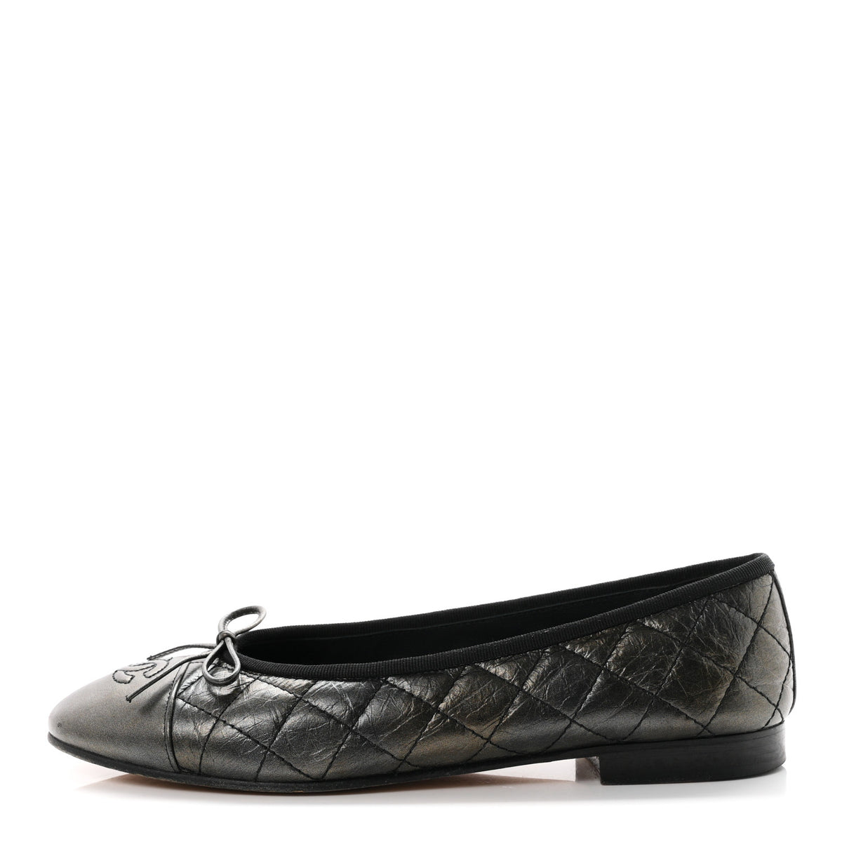 Chanel Metallic Aged Calfskin Quilted CC Cap Toe Ballerina Flats 38.5 Dark Silver 1 of 9