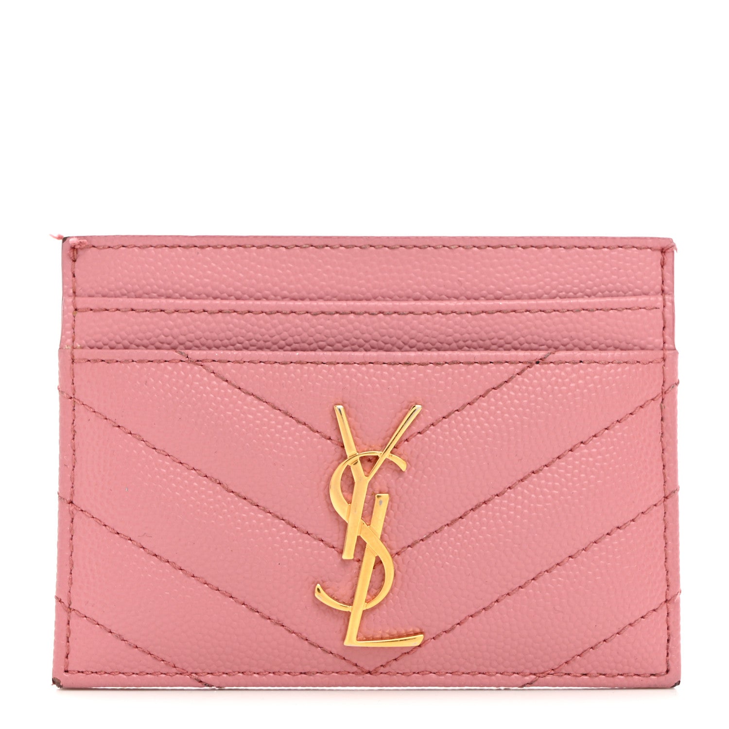 Saint Laurent Grain De Poudre Matelasse Chevron Monogram Credit Card Case Dark Rose 1 of 12