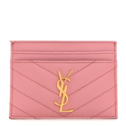 Saint Laurent Grain De Poudre Matelasse Chevron Monogram Credit Card Case Dark Rose 1 of 12
