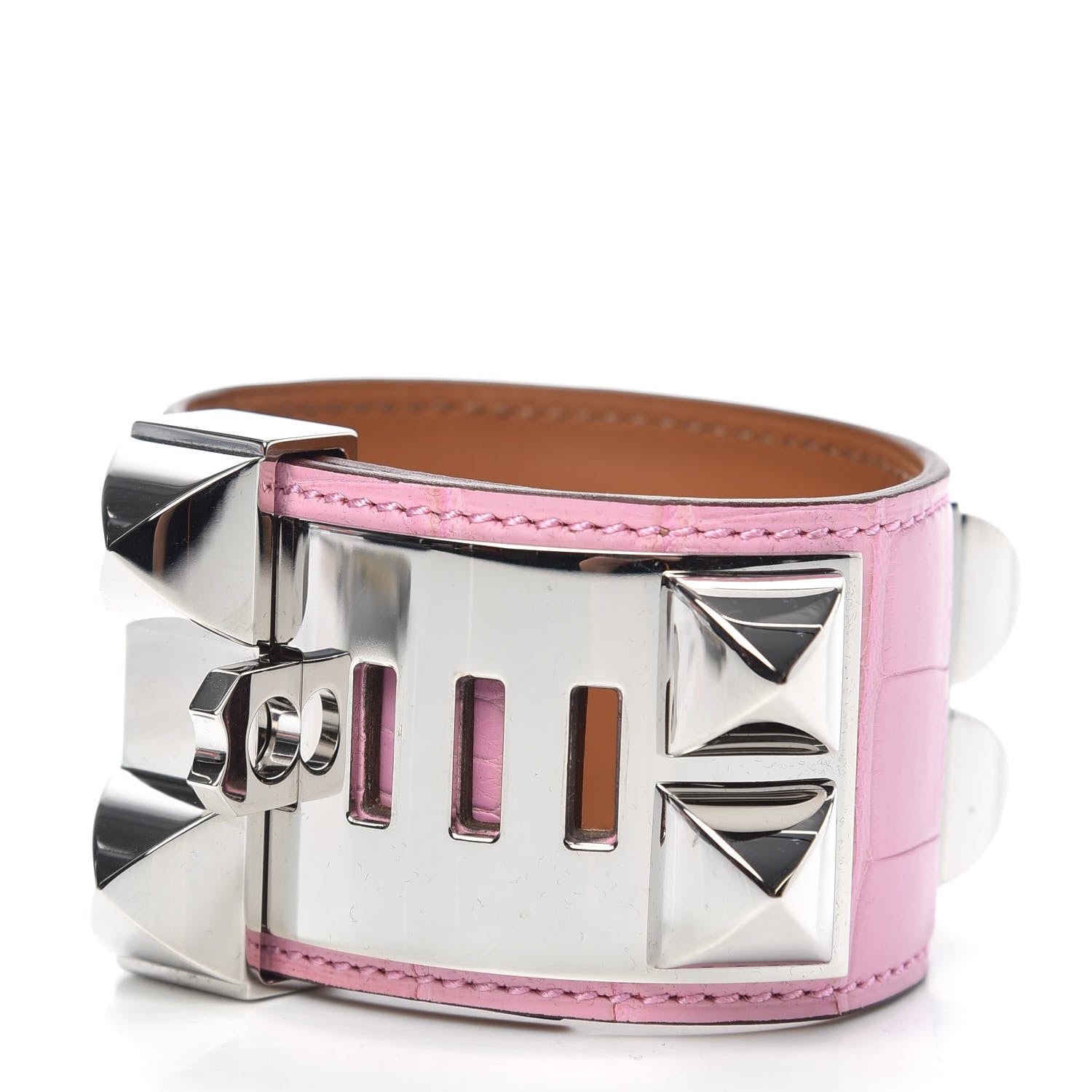 Hermes Matte Alligator Collier De Chien CDC Bracelet T2 5P Pink 3 of 7