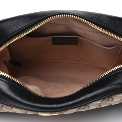 Gucci Monogram Matelasse Diagonal Small GG Marmont Chain Shoulder Bag Beige Black 5 of 15