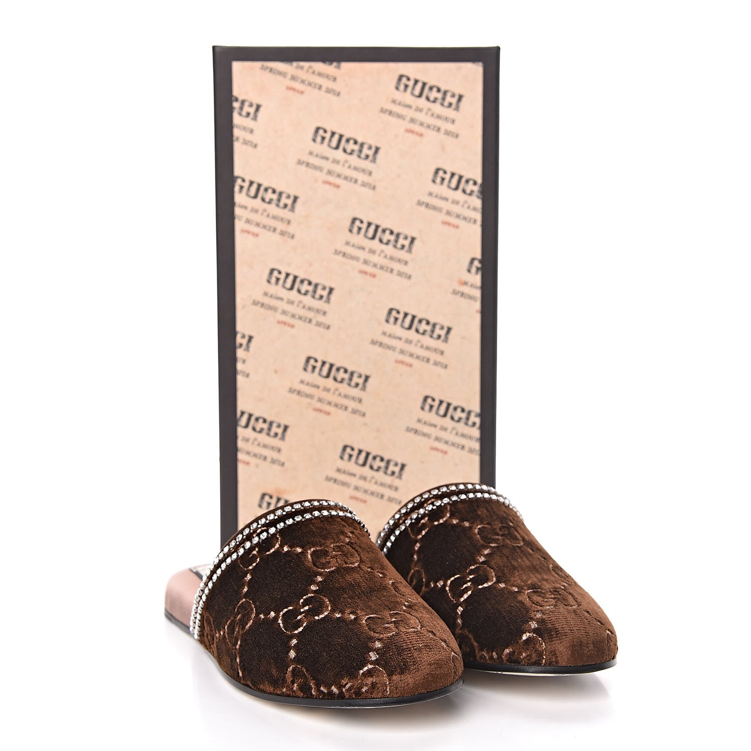 Gucci Velvet GG Monogram Crystal Womens Slippers 38.5 Brown Vintage Cocoa 9 of 9