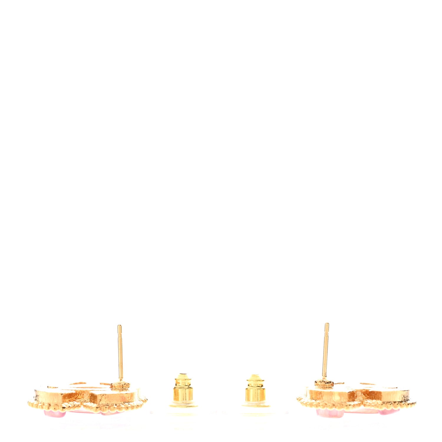 Chanel Metal Resin Rope CC Earrings Gold Pink 3 of 5