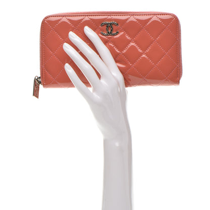Chanel Patent Quilted Brilliant Zip Around Wallet Coral 2 of 9