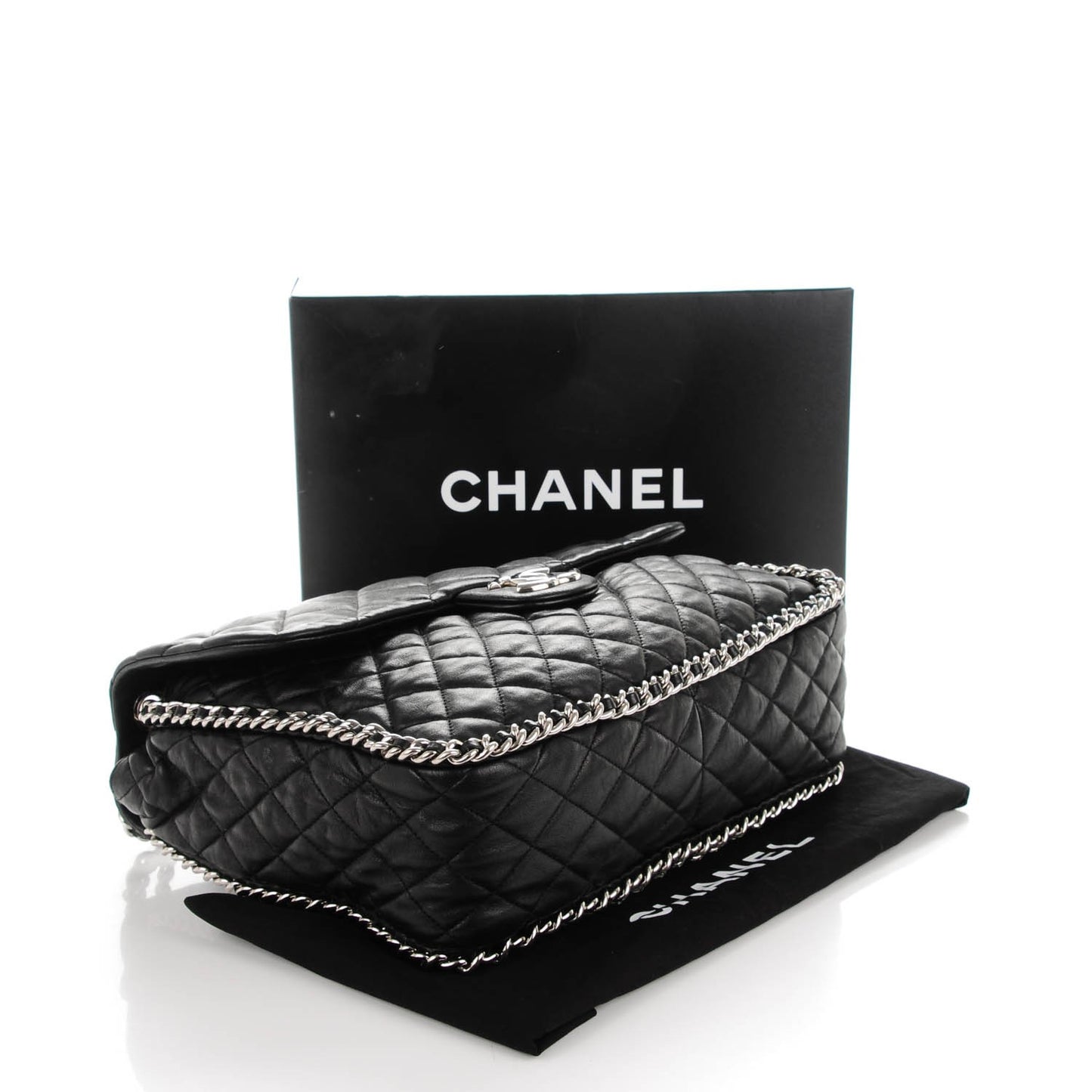Washed Lambskin Quilted Maxi Chain Around Flap Black