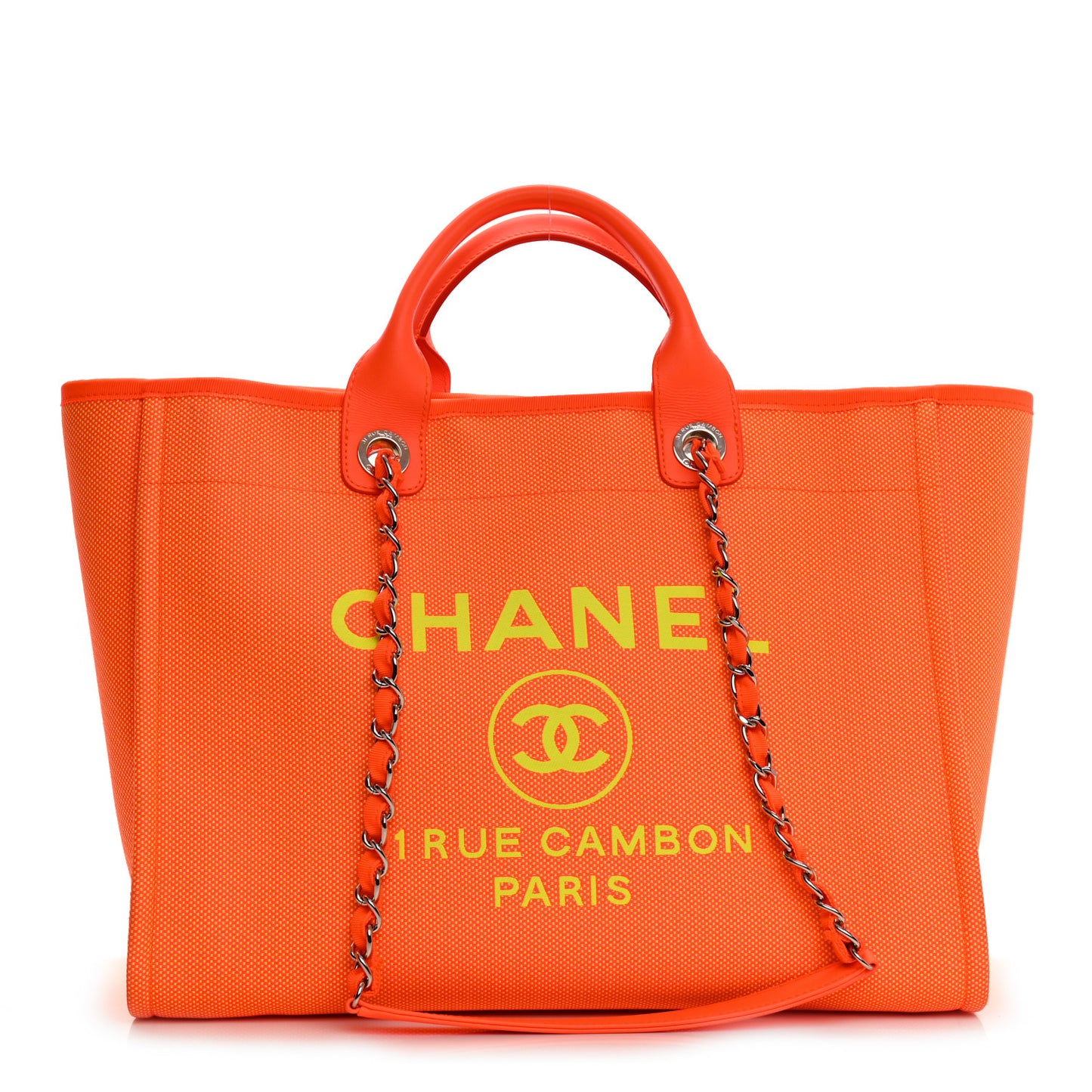 Mixed Fibers Calfskin Deauville Medium Tote Orange Yellow
