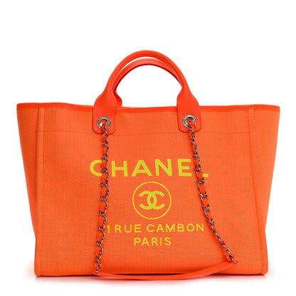 Chanel Mixed Fibers Calfskin Deauville Medium Tote Orange Yellow 3 of 15