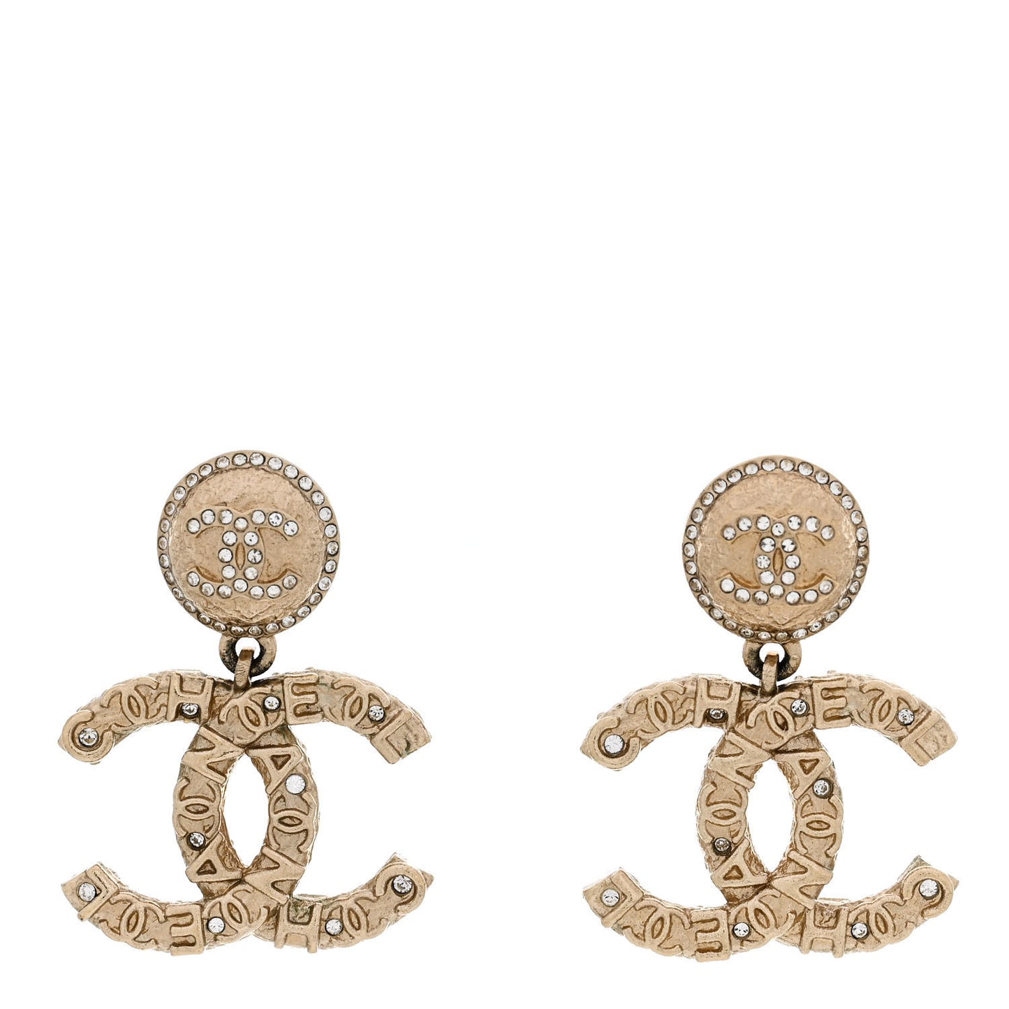 Crystal CC Drop Logo Earrings Gold
