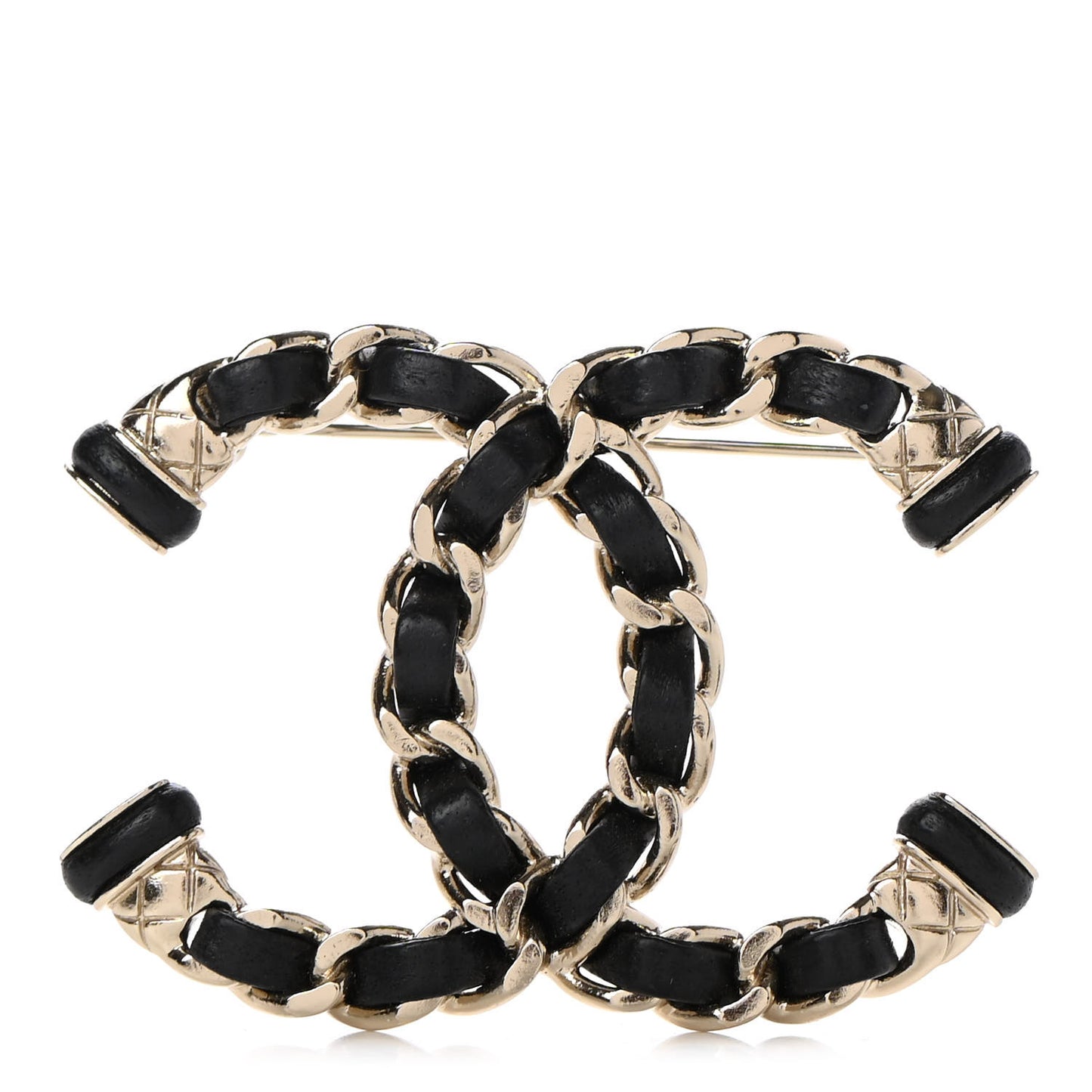 Lambskin Chain CC Brooch Black Gold