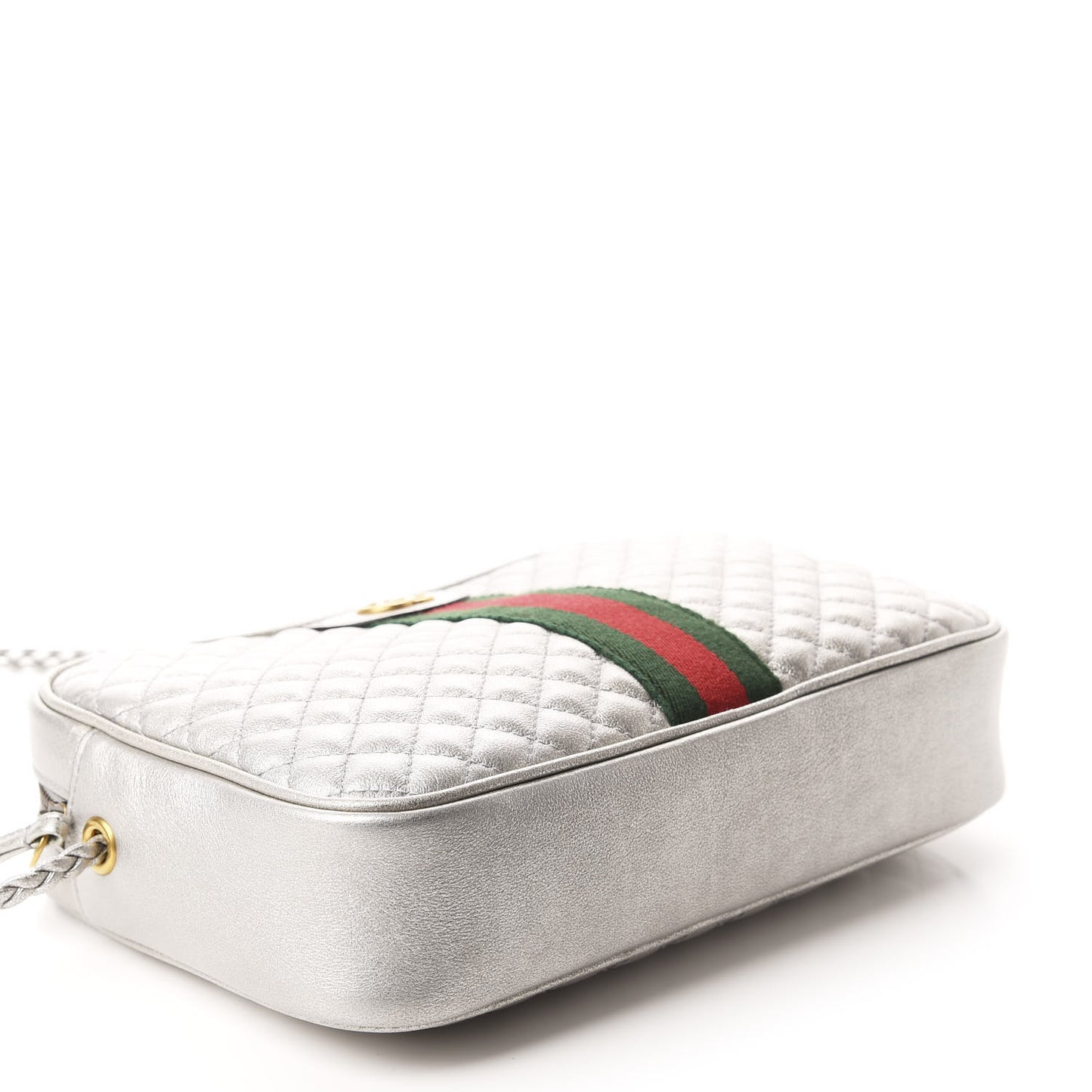 Laminated Nappa Web Trapuntata Small GG Shoulder Bag Argento