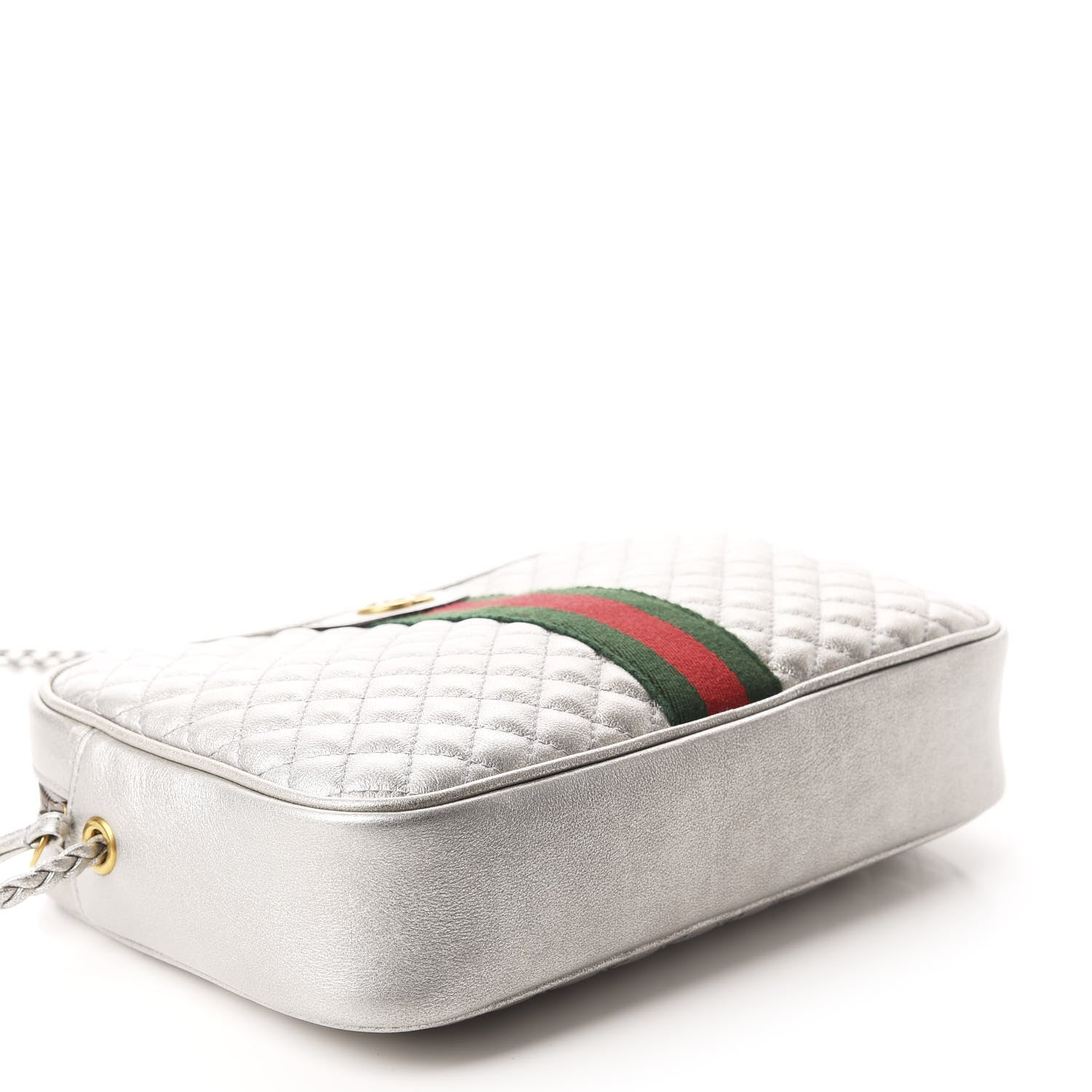 Gucci Laminated Nappa Web Trapuntata Small GG Shoulder Bag Argento 4 of 10