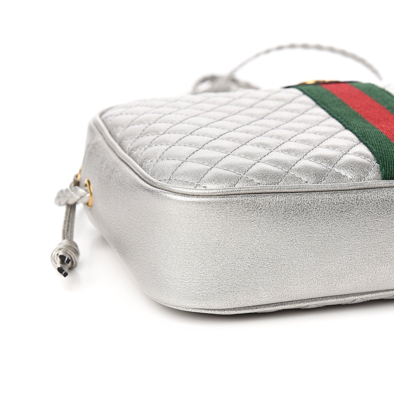 Gucci Laminated Nappa Web Trapuntata Small GG Shoulder Bag Argento 7 of 9
