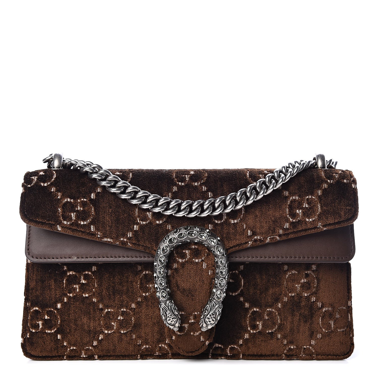 Gucci Velvet Moon Calfskin Crystal GG Monogram Small Dionysus Shoulder Bag Brown Vintage Cocoa Black Diamond 1 of 10