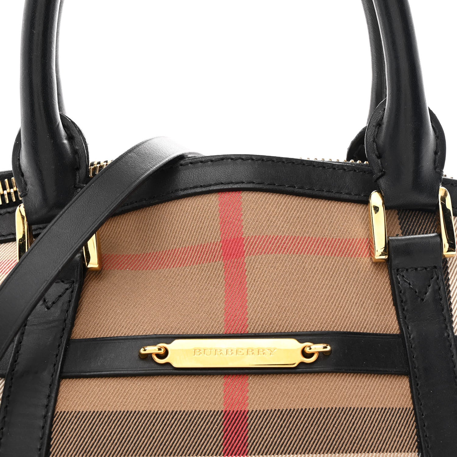 Burberry Bridle Calfskin House Check Small Orchard Bowling Bag Black 9 of 11
