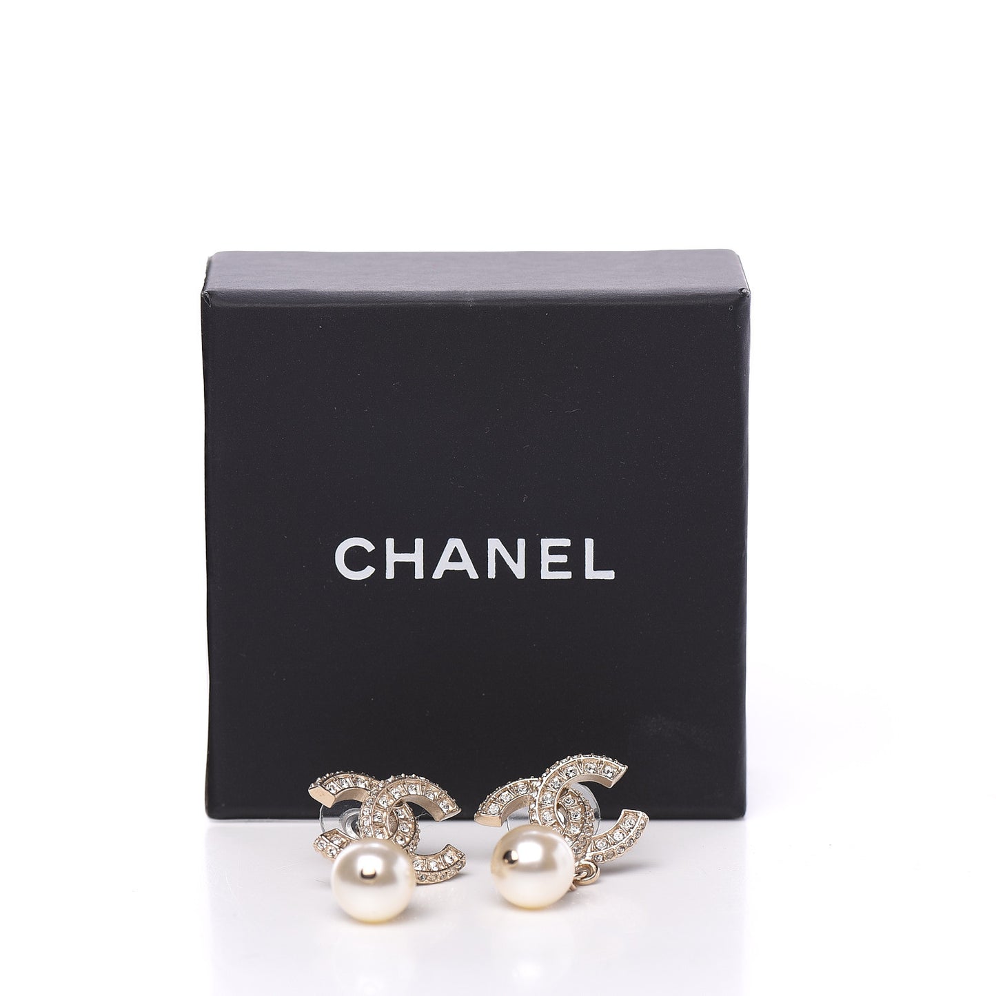 Crystal Pearl CC Drop Earrings Gold