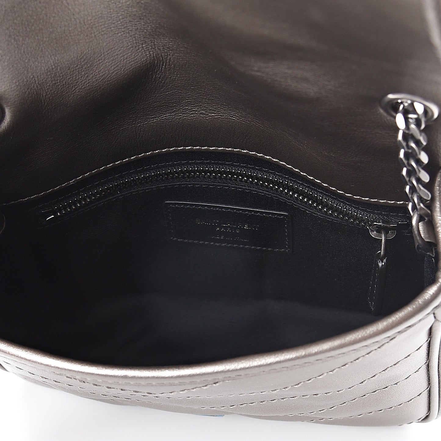 Metallic Calfskin Matelasse Monogram Niki Chain Wallet Platinum