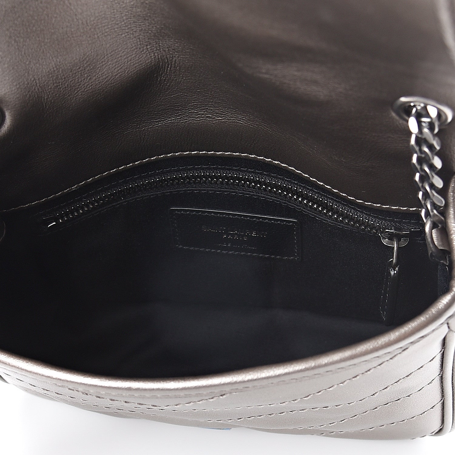 Saint Laurent Metallic Calfskin Matelasse Monogram Niki Chain Wallet Platinum 4 of 8