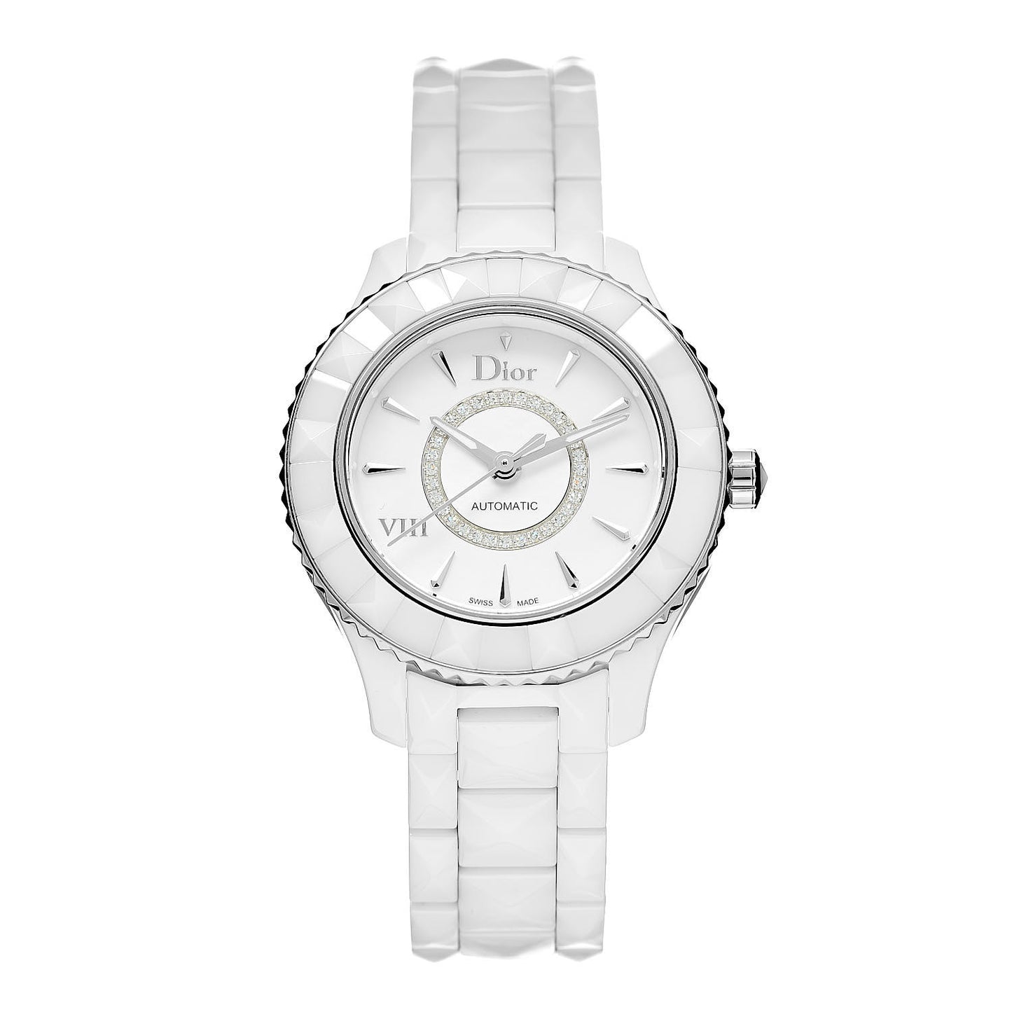 Stainless Steel Ceramic Diamond Mother of Pearl 33mm Dior VIII Automatic Watch White