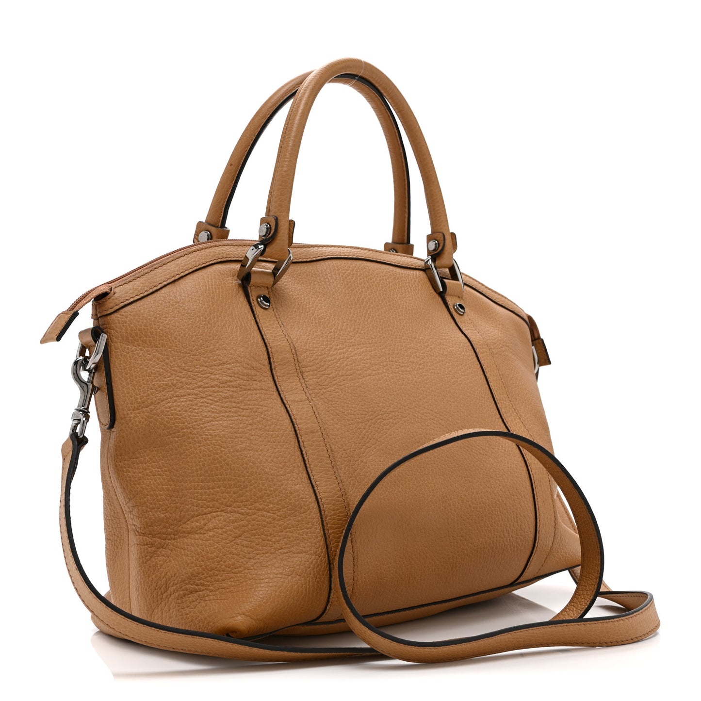 Pebbled Calfskin Medium GG Convertible Dome Satchel Beige