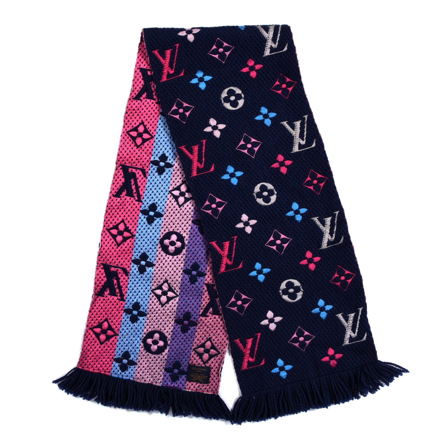 Louis Vuitton Wool Silk Rainbow Logomania Scarf Navy 2 of 3