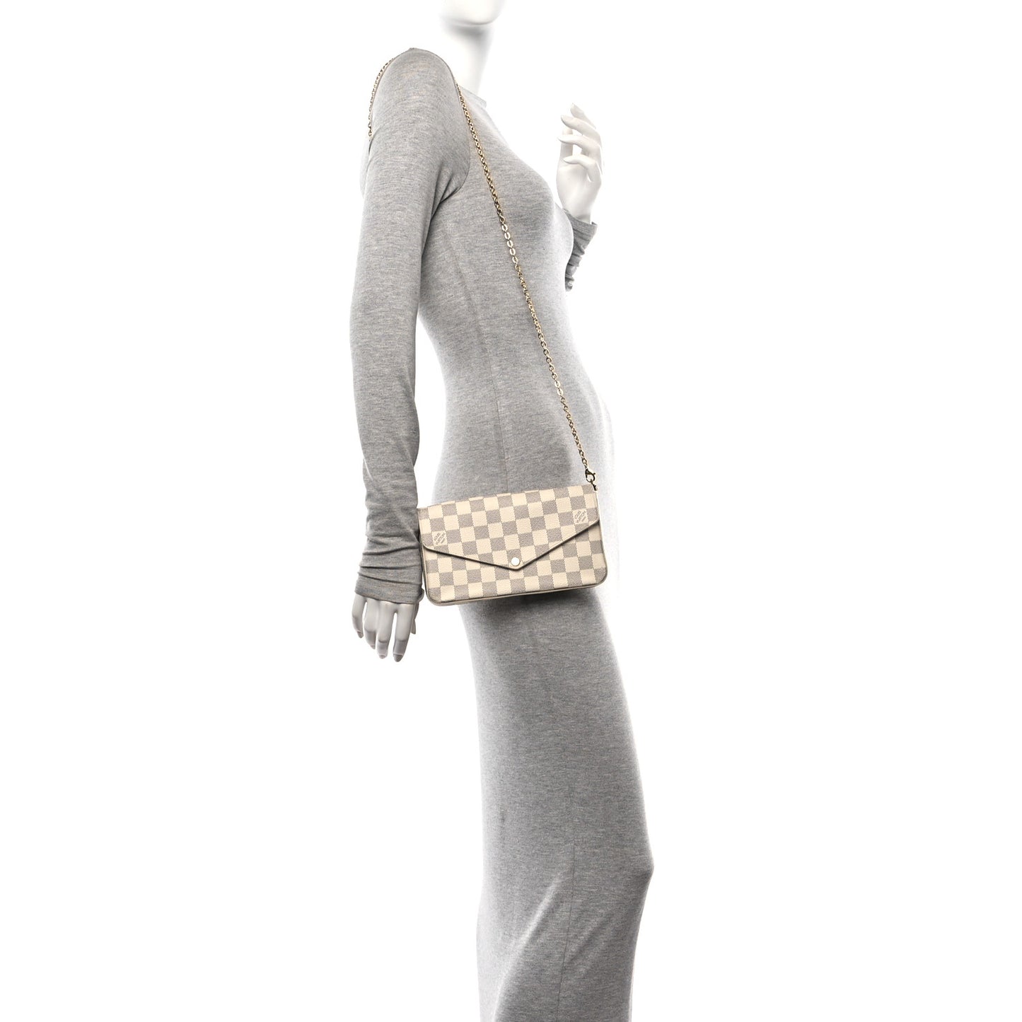 Damier Azur Pochette Felicie Chain Wallet Rose Ballerine