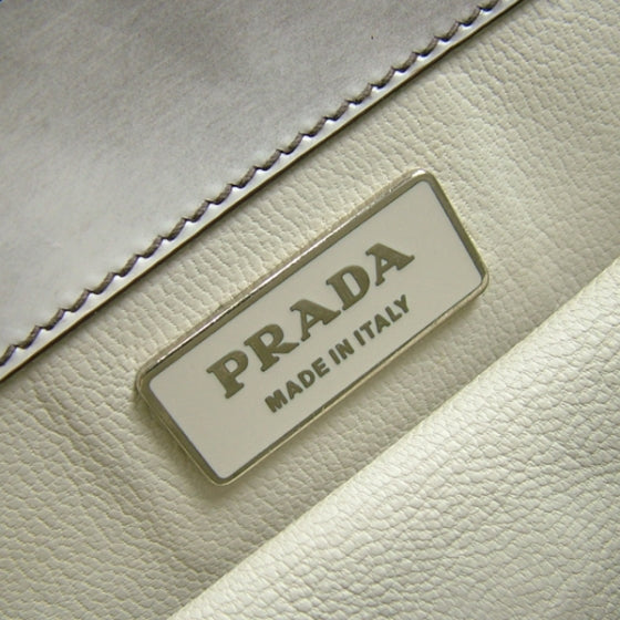 Prada Leather Framed Jacquard Logo Handbag Gray 9 of 11