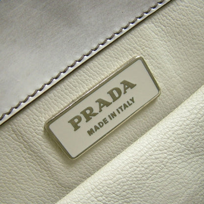 Prada Leather Framed Jacquard Logo Handbag Gray 9 of 11