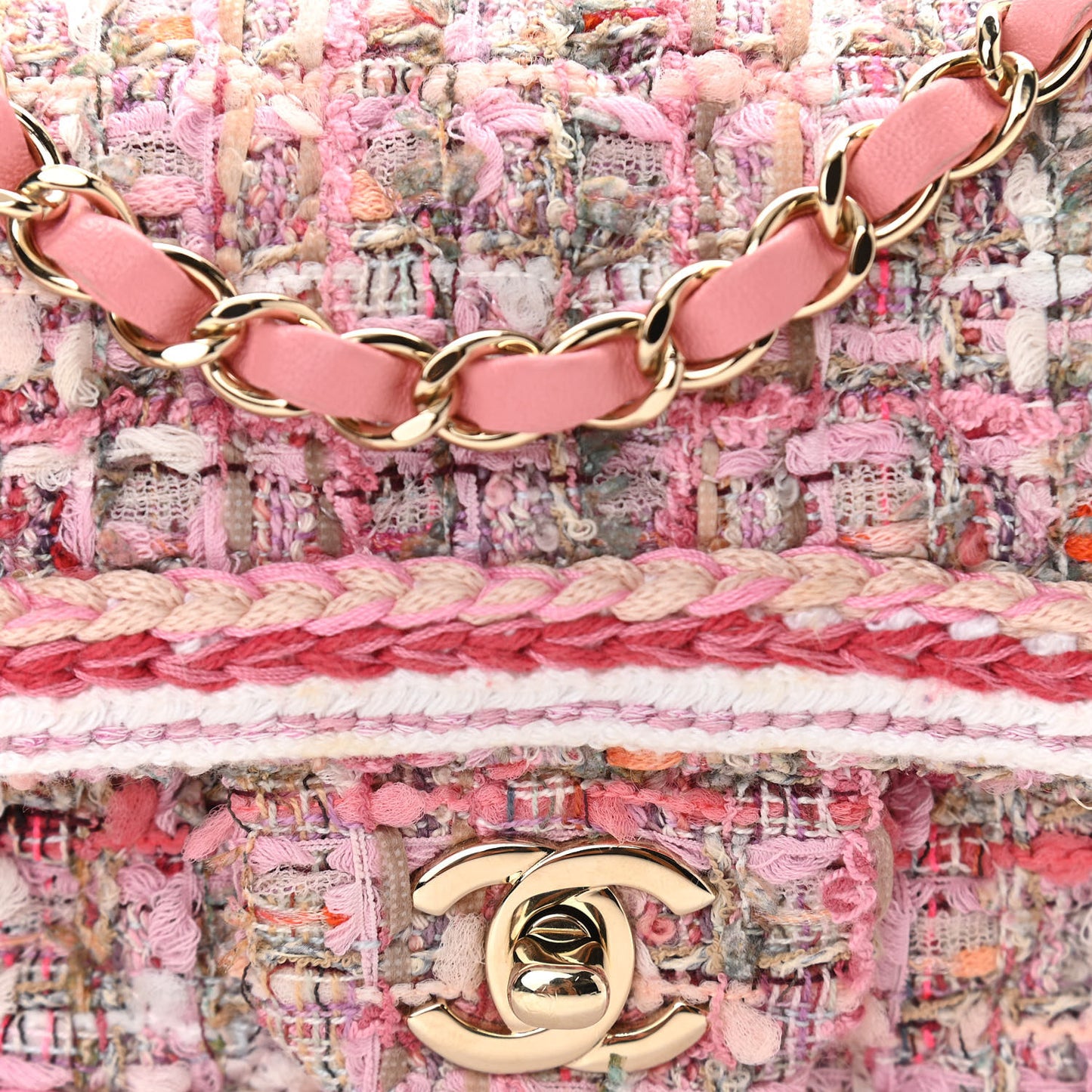 Tweed Braid Mini Flap White Pink