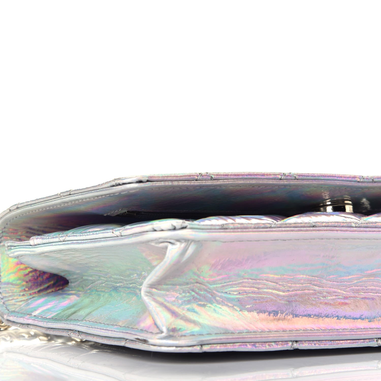 Chanel Iridescent Goatskin Quilted Wallet On Chain WOC Silver 7 of 9