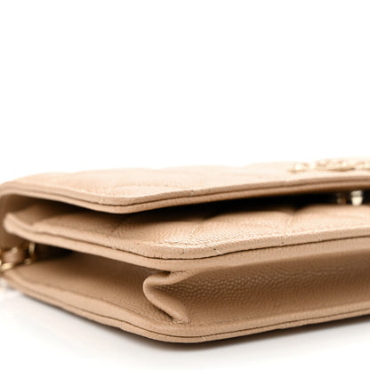 Chanel Caviar Quilted Crystal CC Wallet On Chain WOC Beige 10 of 13