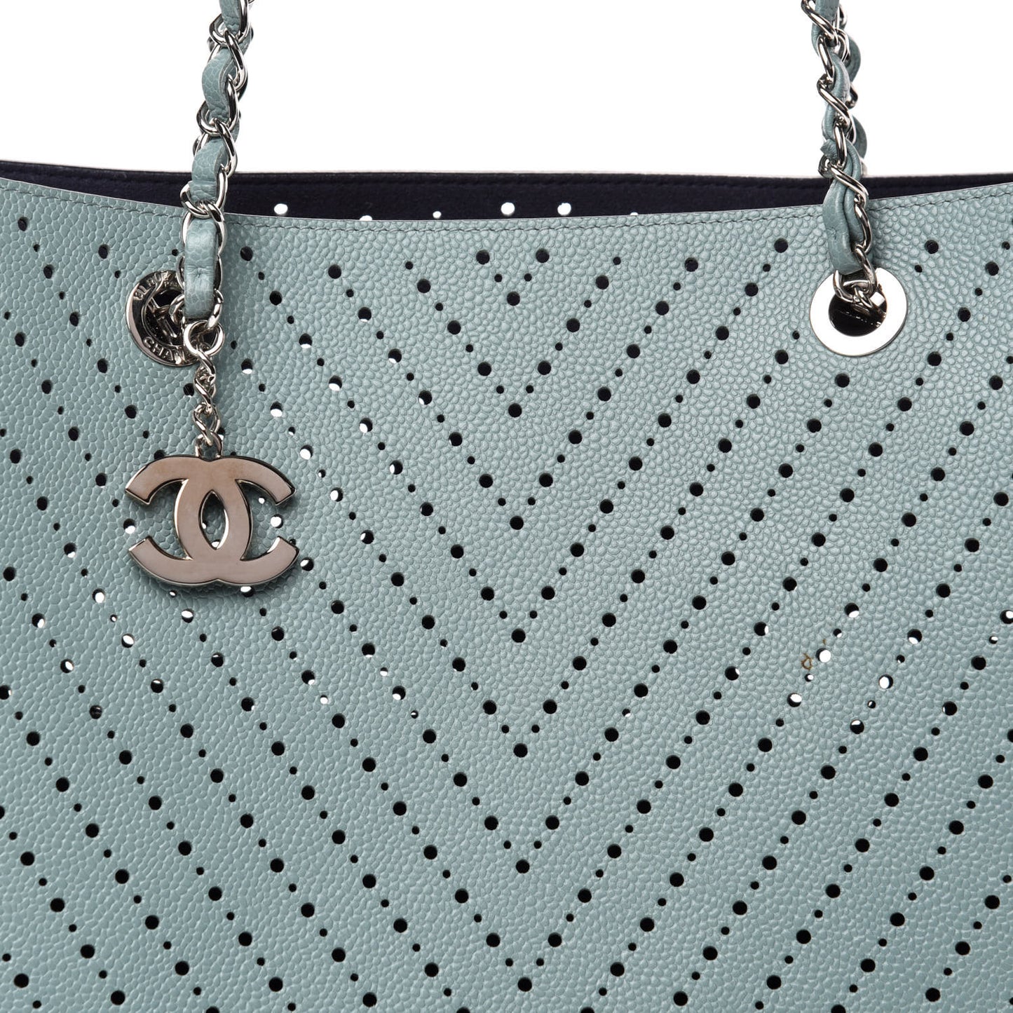 Perforated Grained Calfskin Large Shopping Tote Green
