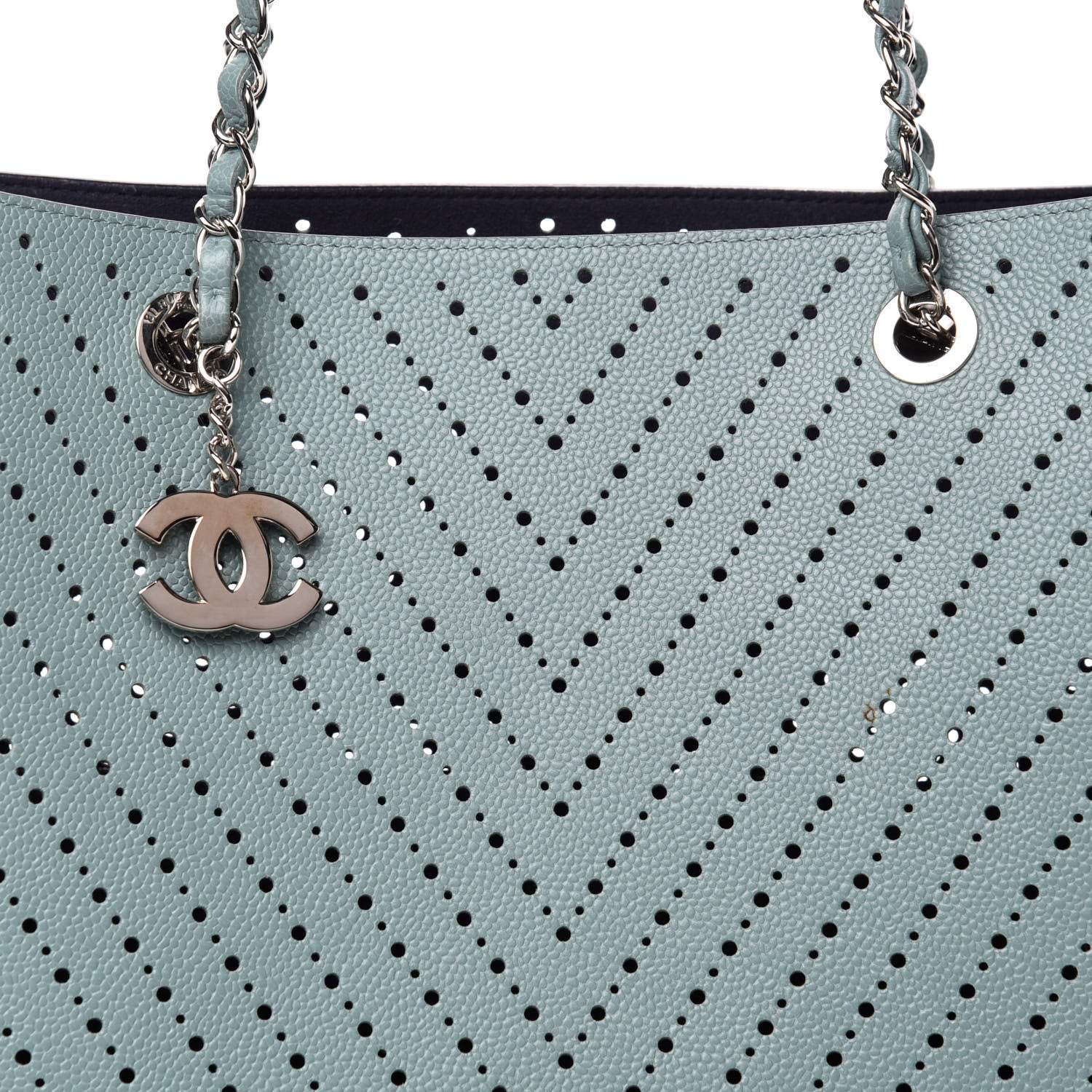 Chanel Perforated Grained Calfskin Large Shopping Tote Green 13 of 14