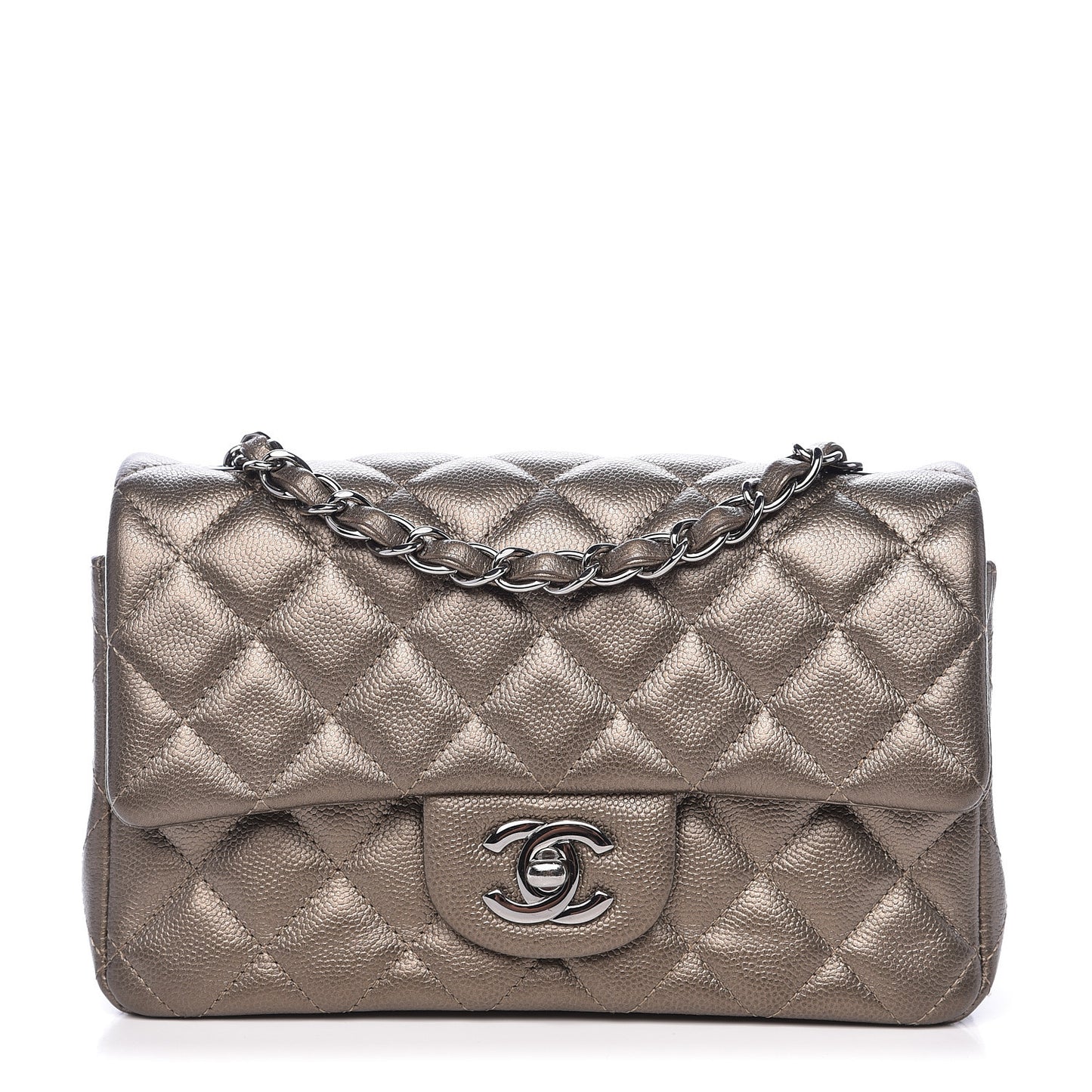 Metallic Caviar Quilted Mini Rectangular Flap Bronze