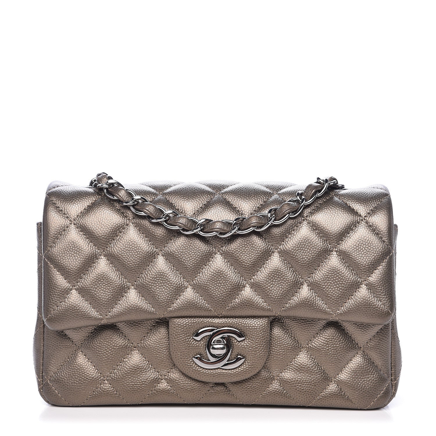 Chanel Metallic Caviar Quilted Mini Rectangular Flap Bronze 1 of 17