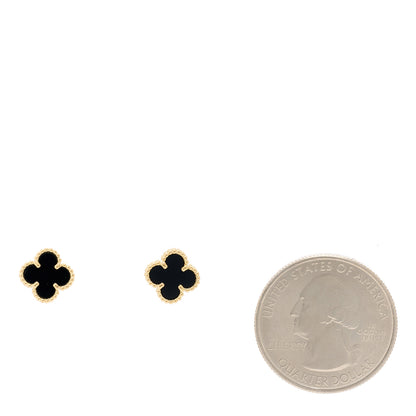 Van Cleef & Arpels 18K Yellow Gold Black Onyx Sweet Alhambra Earrings 2 of 5