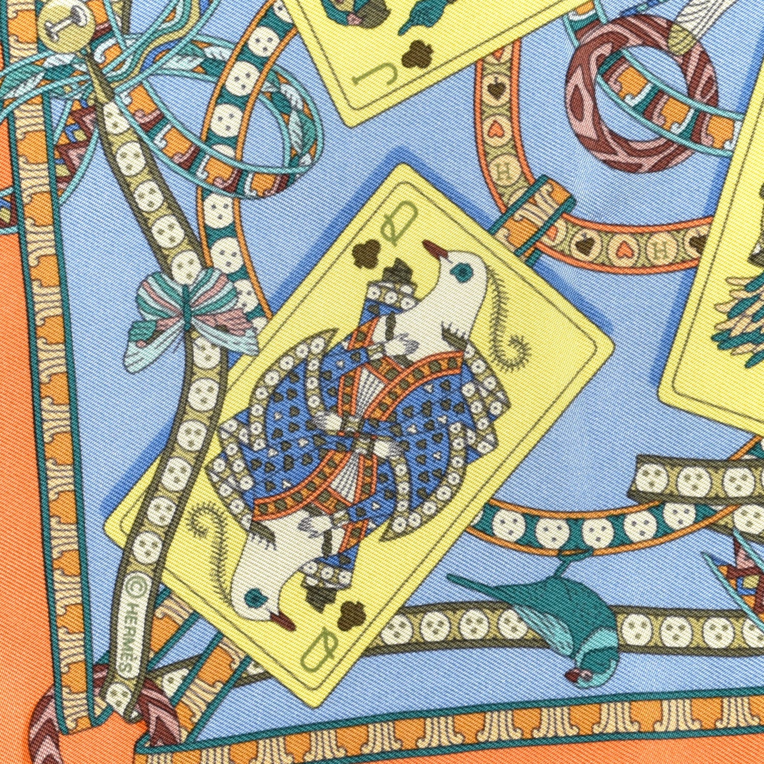 Hermes Silk Twill Dame de Coeur Pocket Square Scarf 3 of 4