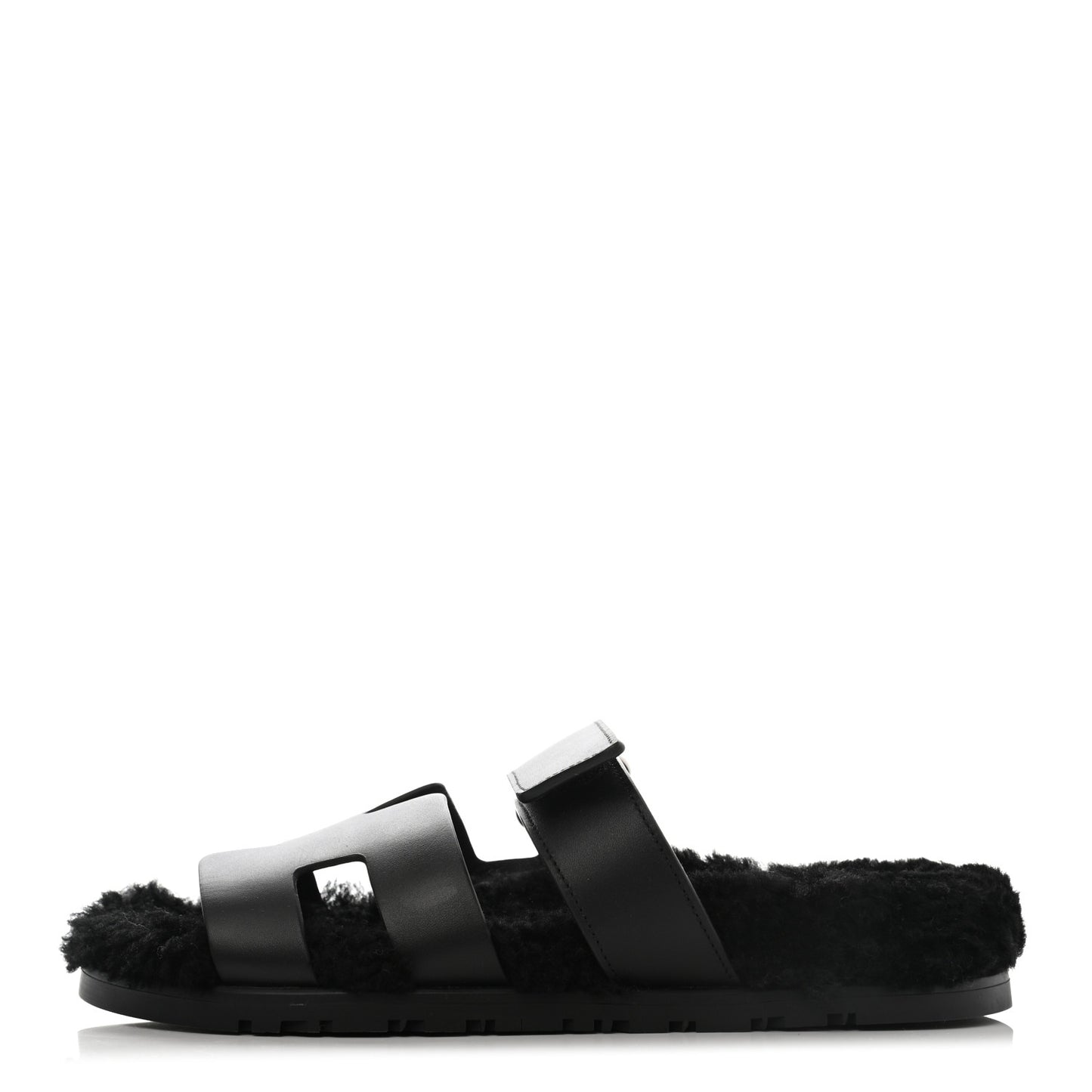 Calfskin Woolskin Womens Chypre Sandals 38.5 Black