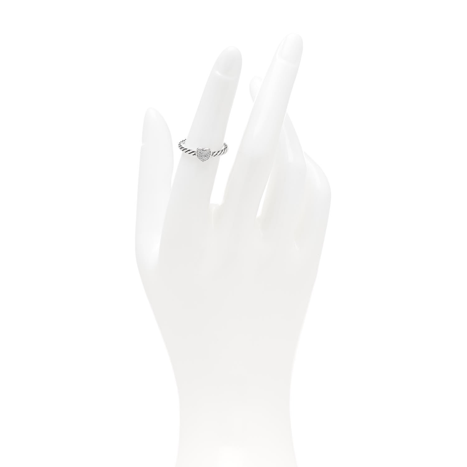 David Yurman Sterling Silver Diamond Cable Classics Heart Ring 50 5.5 2 of 5