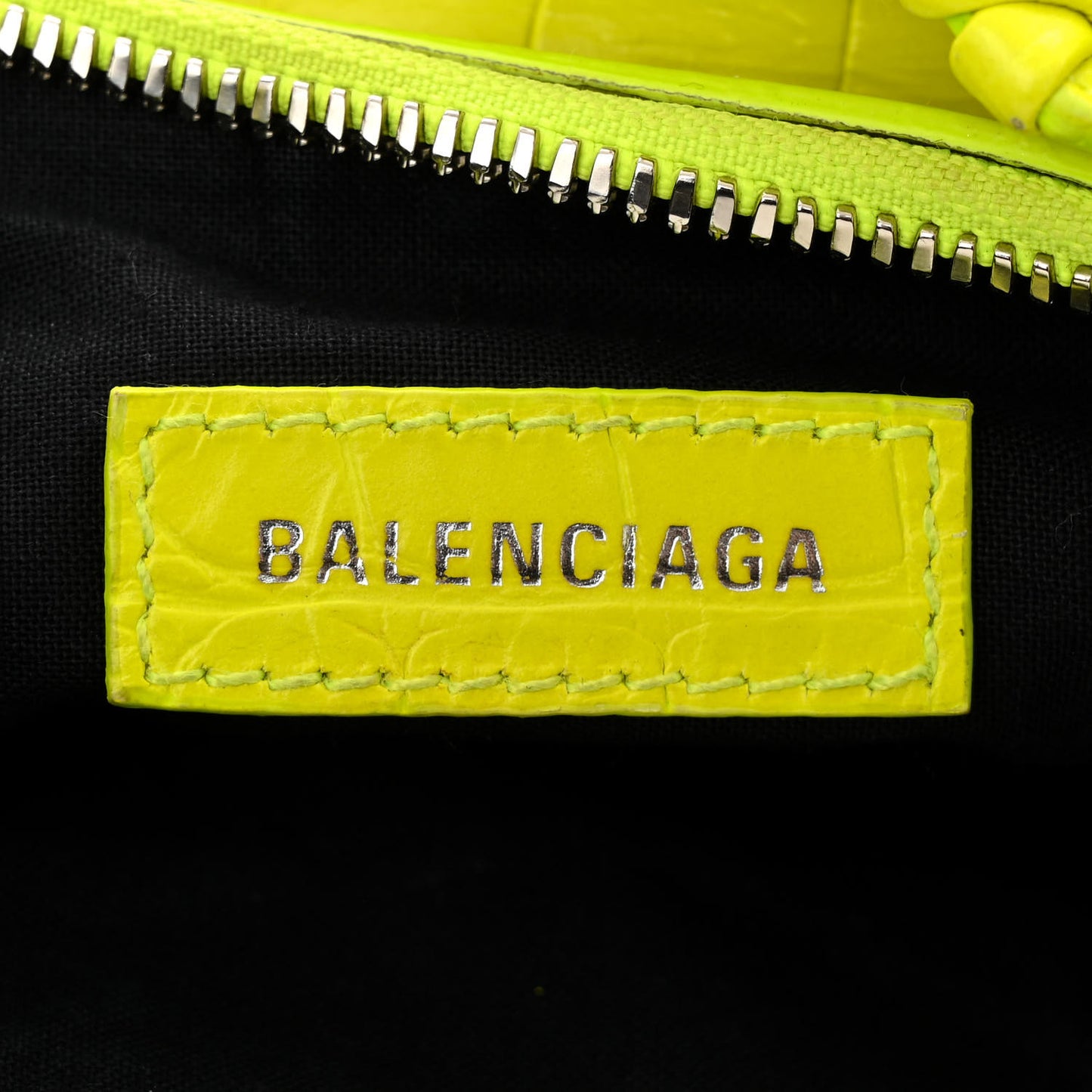 Extra Supple Calfskin Crocodile Embossed Le Cagole Shoulder Bag XS Fluo Yellow