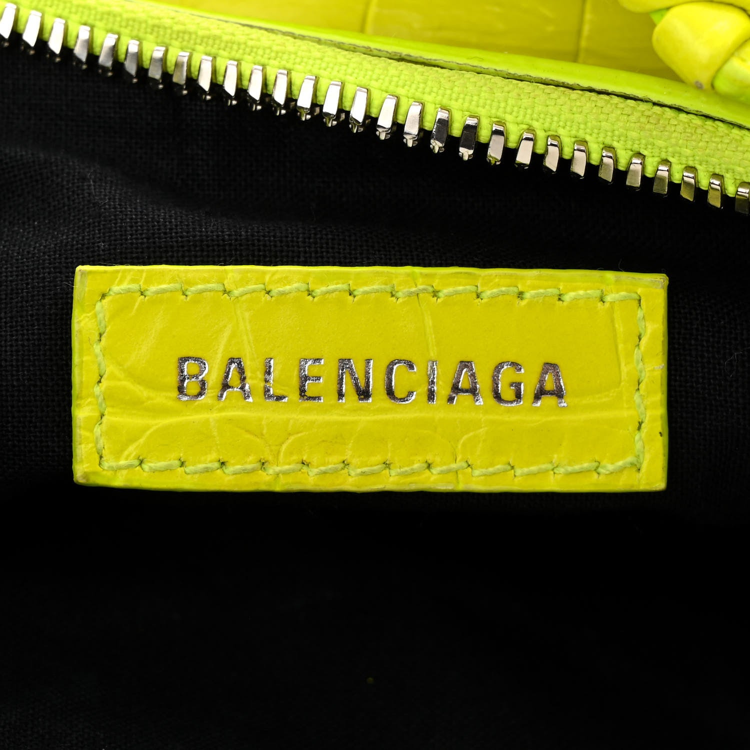 Balenciaga Extra Supple Calfskin Crocodile Embossed Le Cagole Shoulder Bag XS Fluo Yellow 7 of 11