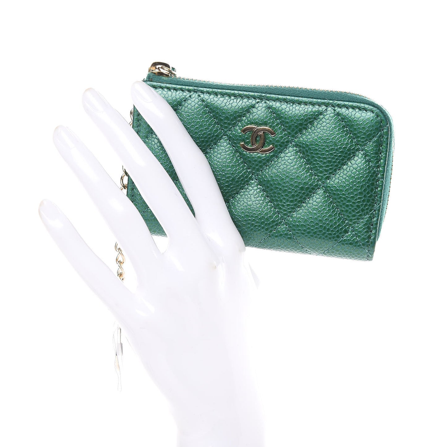 Metallic Caviar Quilted Key Holder Case Green