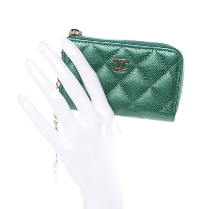Chanel Metallic Caviar Quilted Key Holder Case Green 2 of 8
