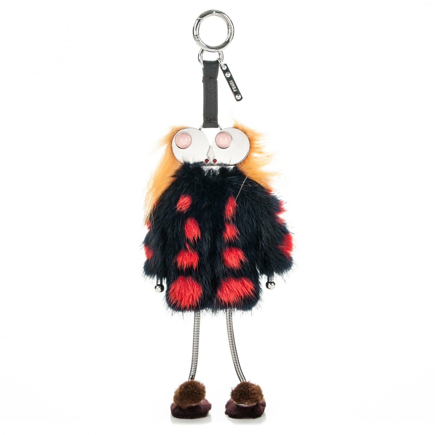Calfskin Mink Fox Fur Witches Bag Charm Navy Pink