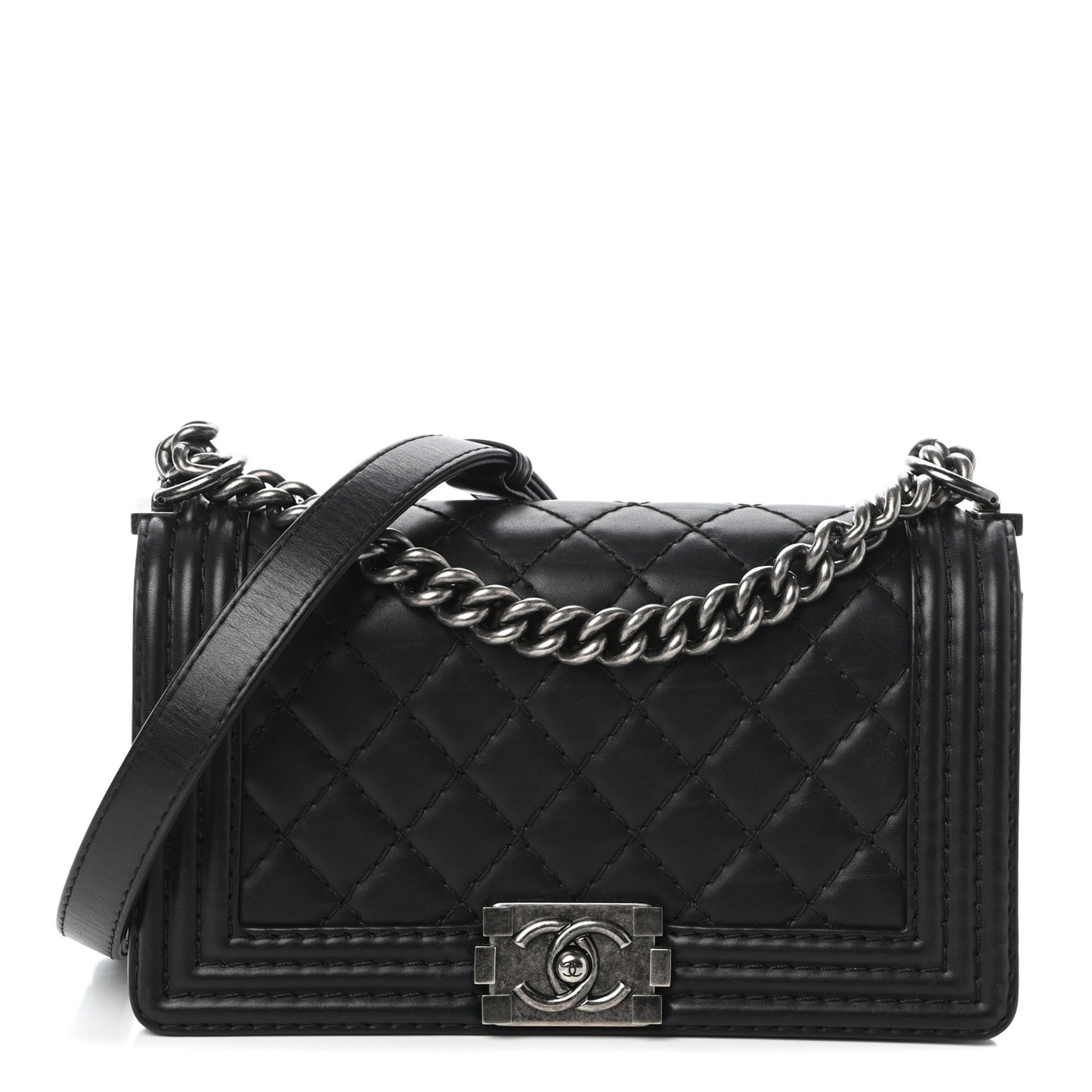 Calfskin Double Stitch Medium Boy Flap Black